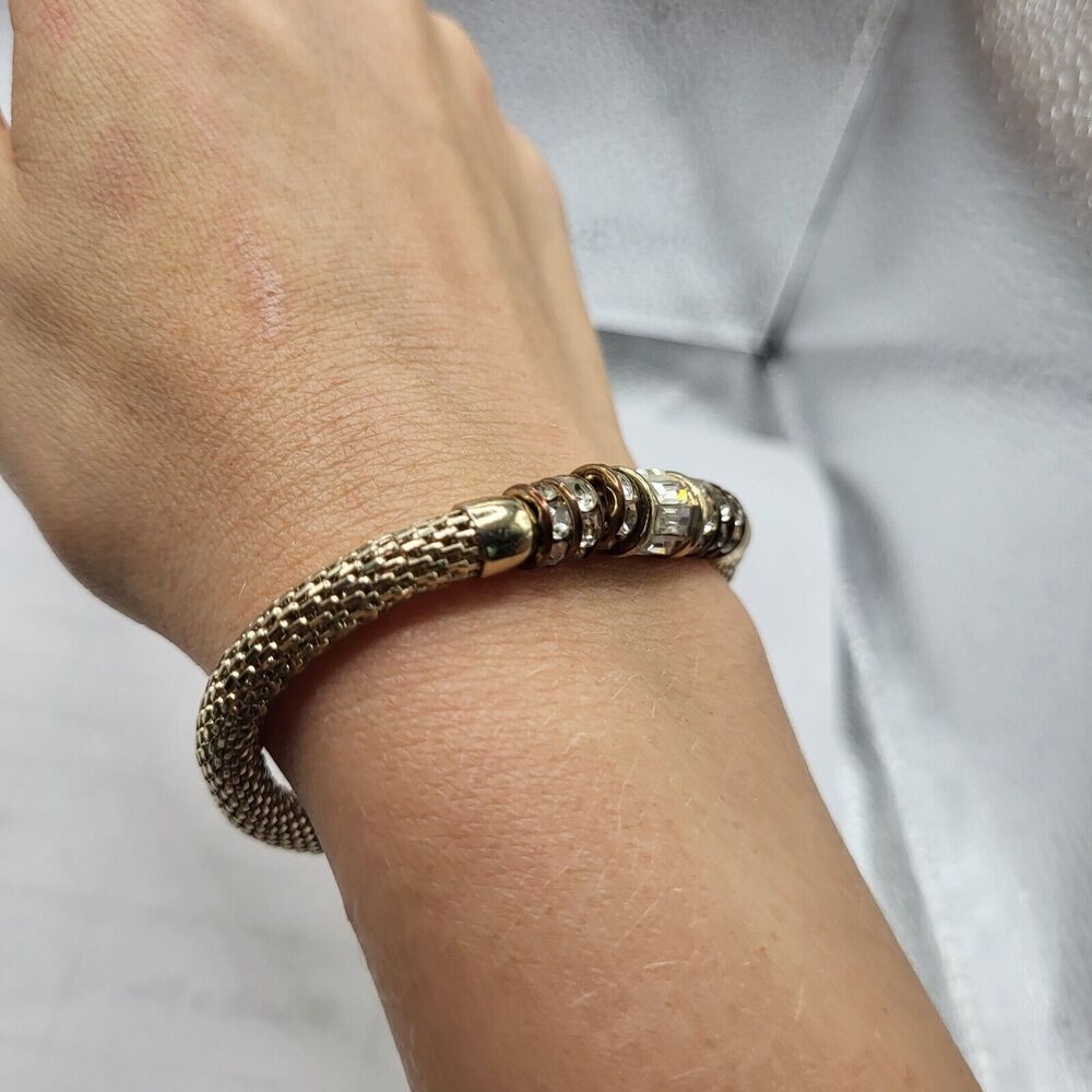 Pave Set Rhinestone Silver Mesh Bracelet